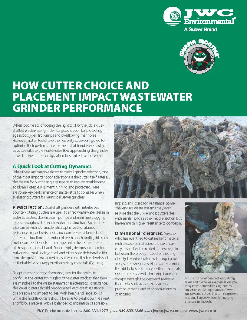 How Cutter Choice and Placement Impact Wastewater Grinder Performance