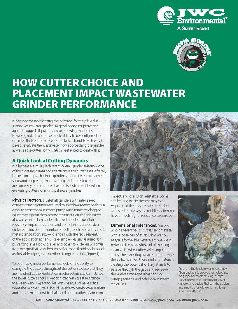 How Cutter Choice and Placement Impact Wastewater Grinder Performance