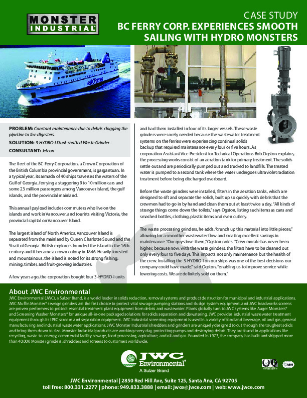 Case Study | BC Ferry Corp. Experiences Smooth Sailing with Hydro Monsters