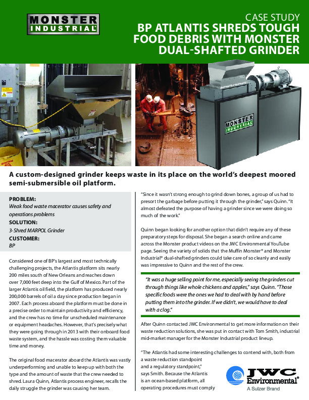 Case Study | BP Atlantis Shreds Tough Food Debris with Monster Dual-Shafted Grinder