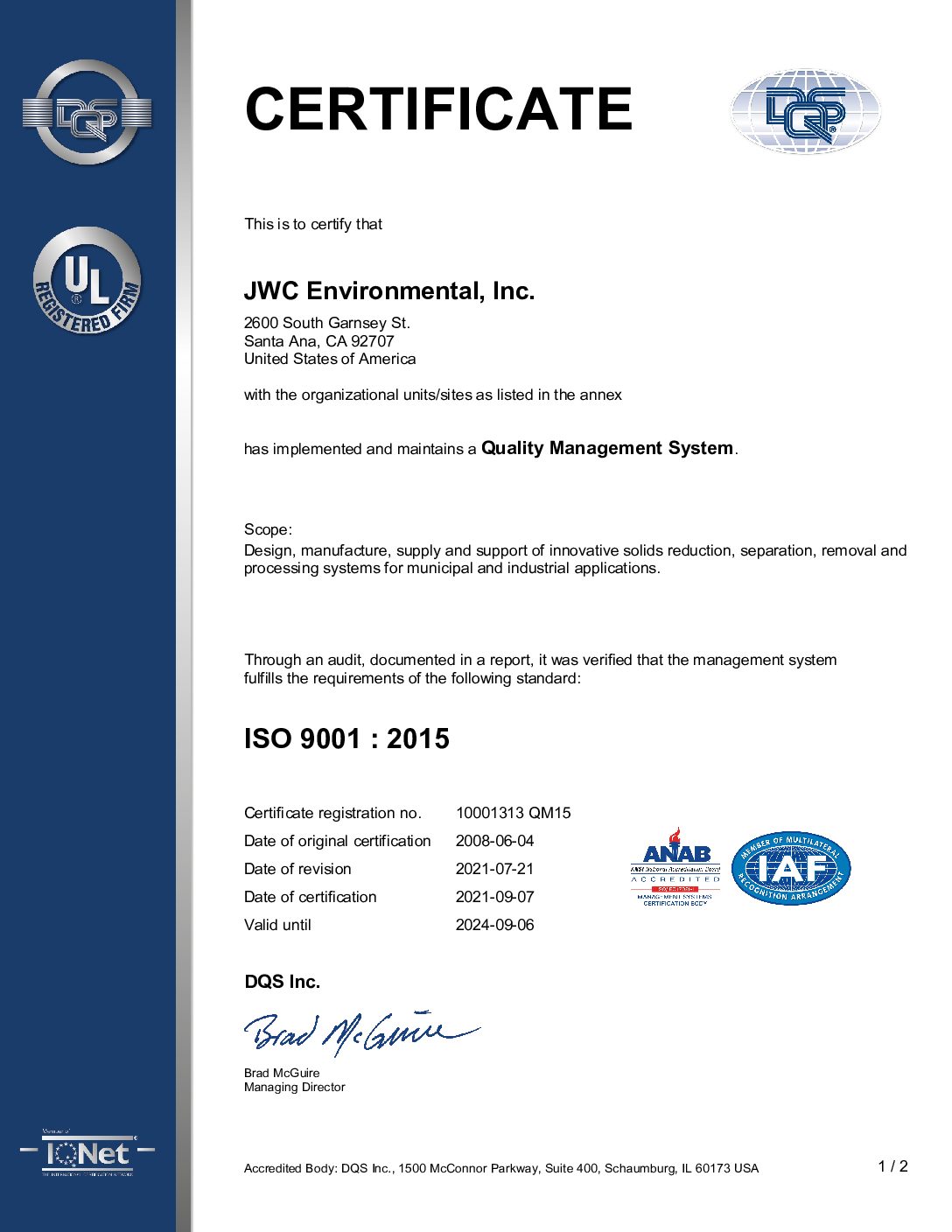 JWCE ISO Certificate